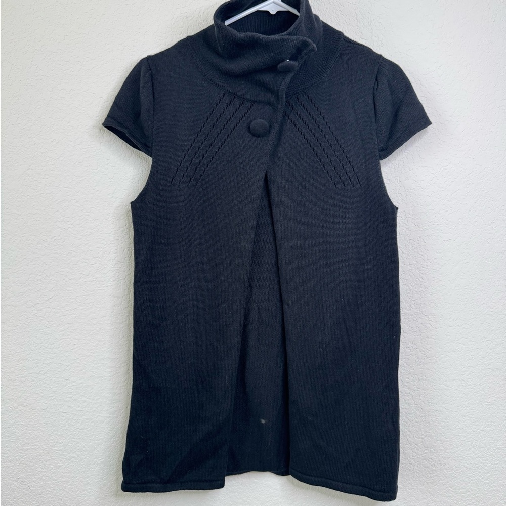 Free People High Neck Button Front Knit Cardigan Vest Black Sz M* Minimalist